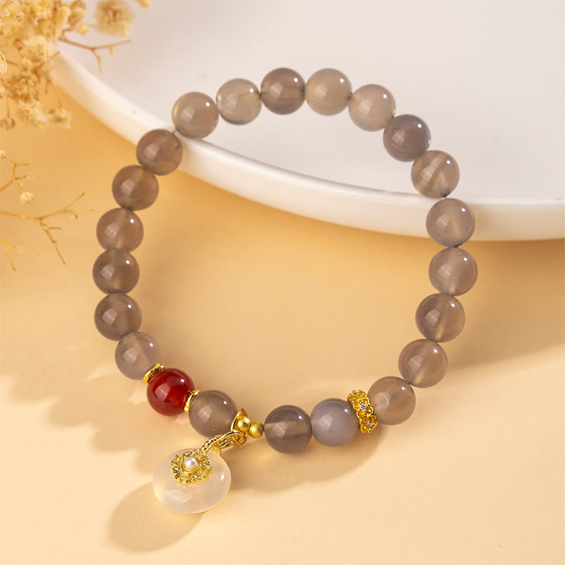 Harmonious Gray Agate, Red Agate & Chalcedony Balance Bracelet