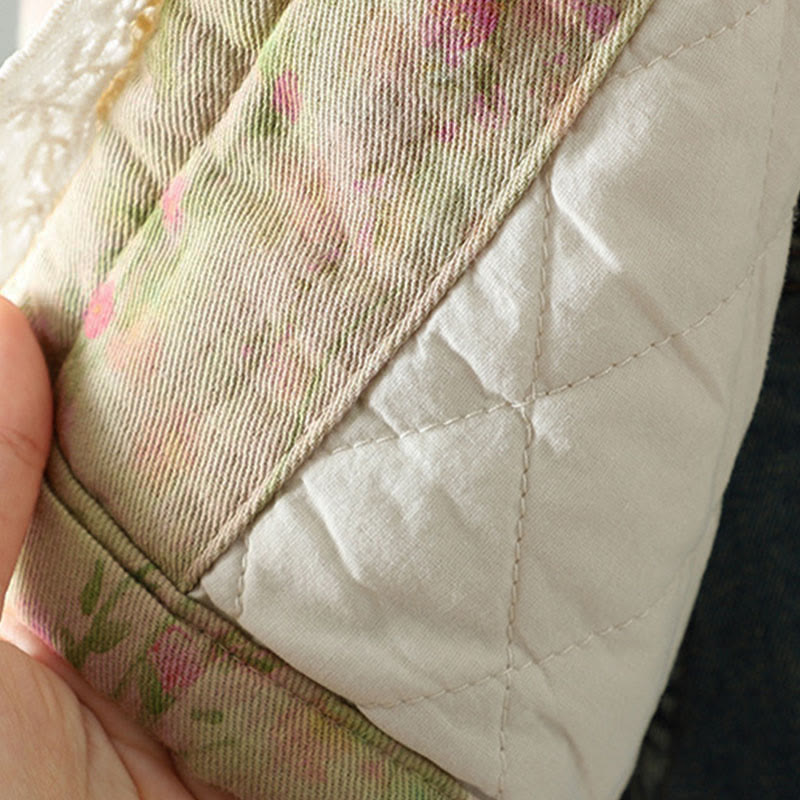 Winter Lace Patchwork Long Sleeve Cotton Women's Thermal Jacket With Pockets