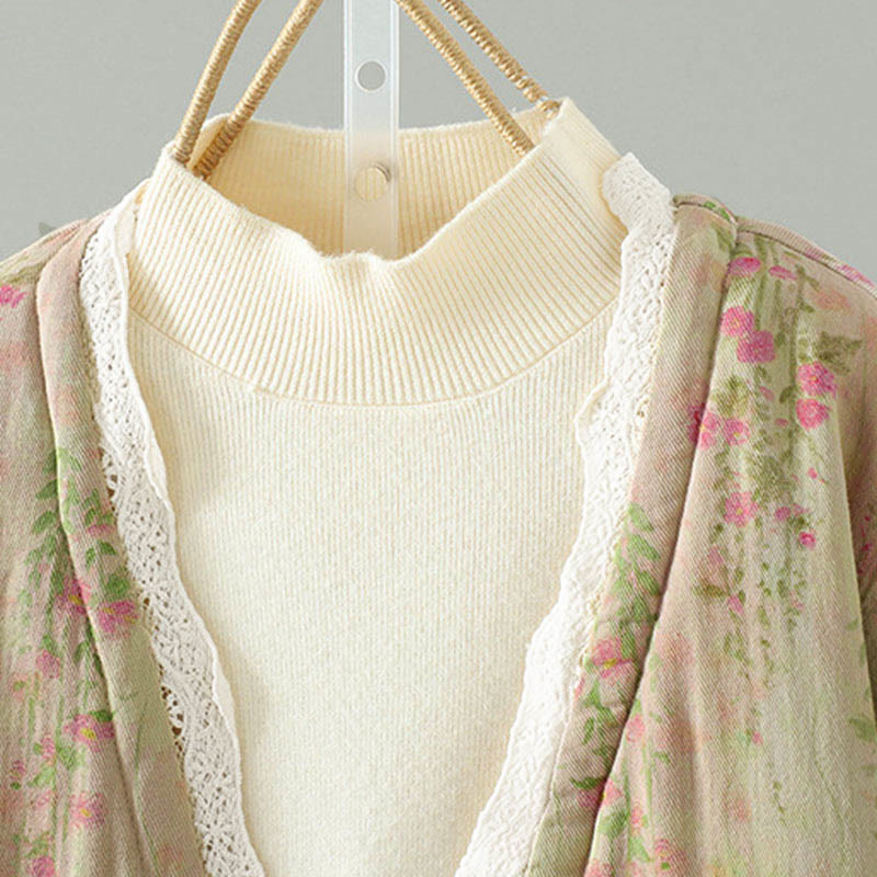 Winter Lace Patchwork Long Sleeve Cotton Women's Thermal Jacket With Pockets