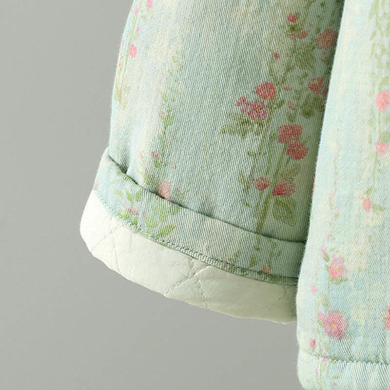 Winter Lace Patchwork Long Sleeve Cotton Women's Thermal Jacket With Pockets