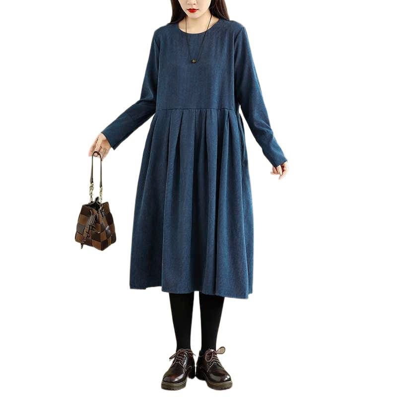 Deep Indigo Textured Corduroy Mindful Midi Dress