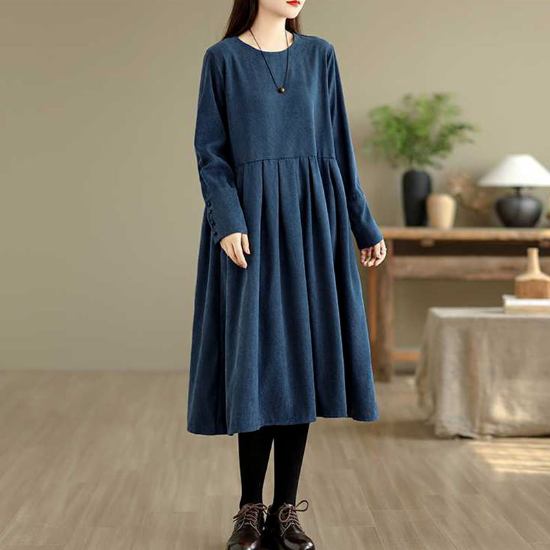 Deep Indigo Textured Corduroy Mindful Midi Dress