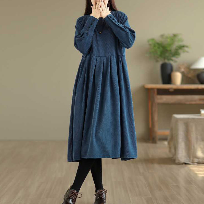 Deep Indigo Textured Corduroy Mindful Midi Dress