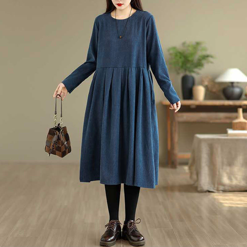 Deep Indigo Textured Corduroy Mindful Midi Dress