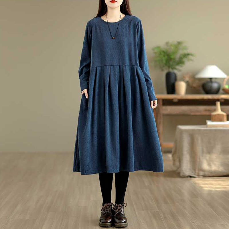 Deep Indigo Textured Corduroy Mindful Midi Dress