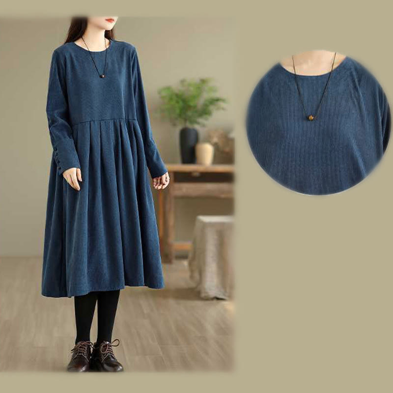 Deep Indigo Textured Corduroy Mindful Midi Dress
