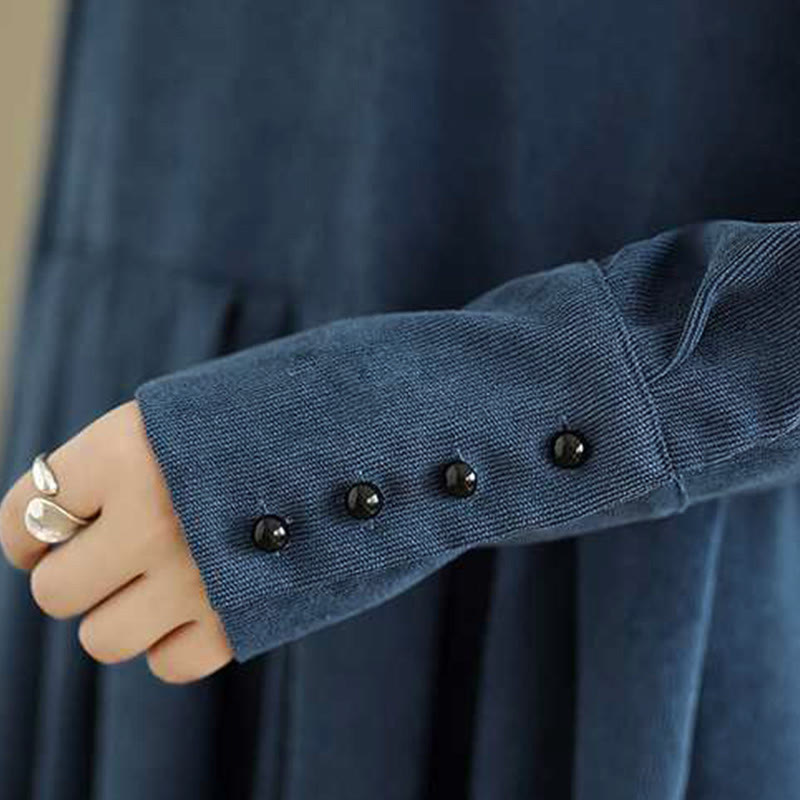 Deep Indigo Textured Corduroy Mindful Midi Dress