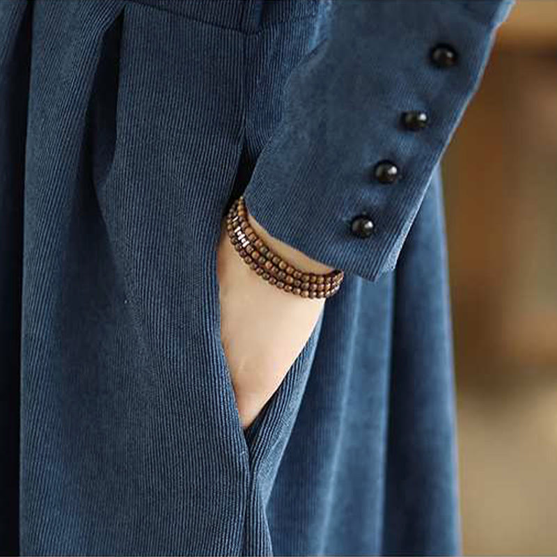 Deep Indigo Textured Corduroy Mindful Midi Dress