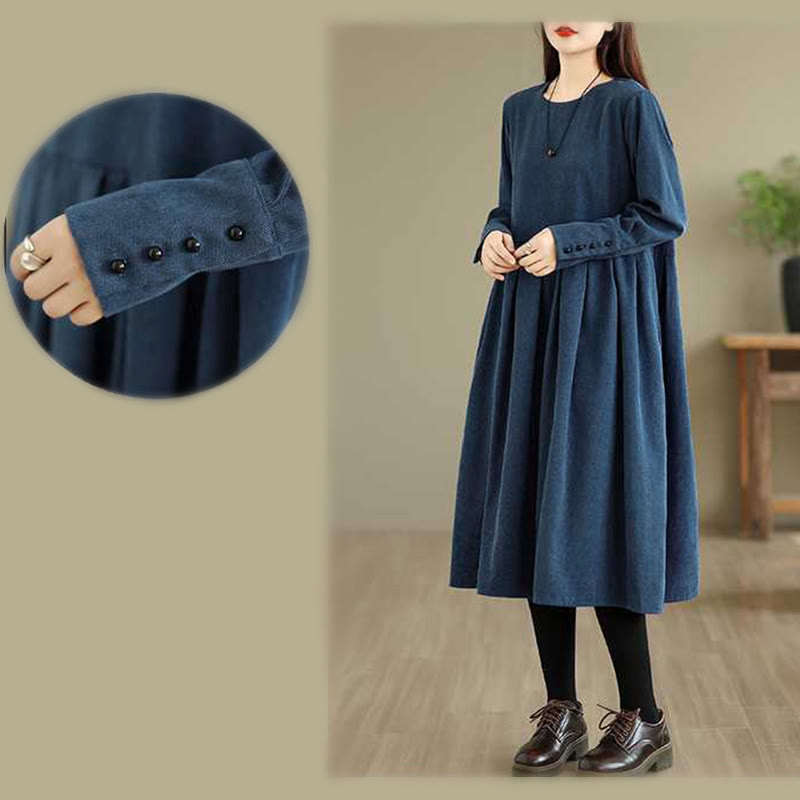 Deep Indigo Textured Corduroy Mindful Midi Dress