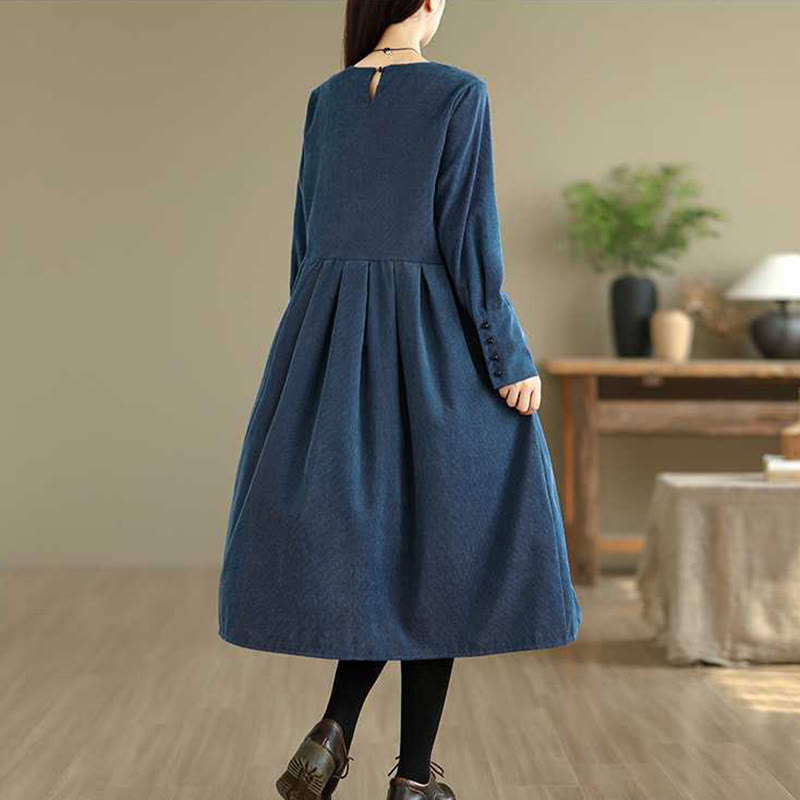 Deep Indigo Textured Corduroy Mindful Midi Dress