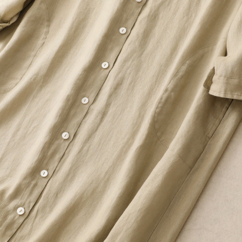 Grounding Cotton Long-Sleeve Button-Down Meditation Midi Dress