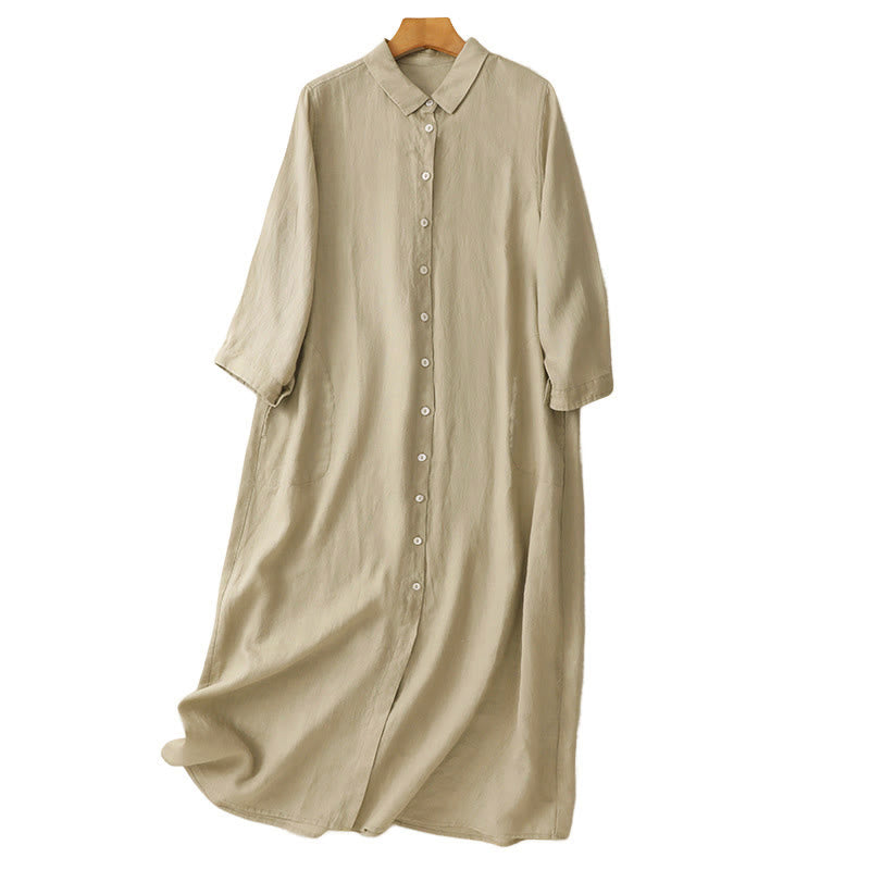 Grounding Cotton Long-Sleeve Button-Down Meditation Midi Dress