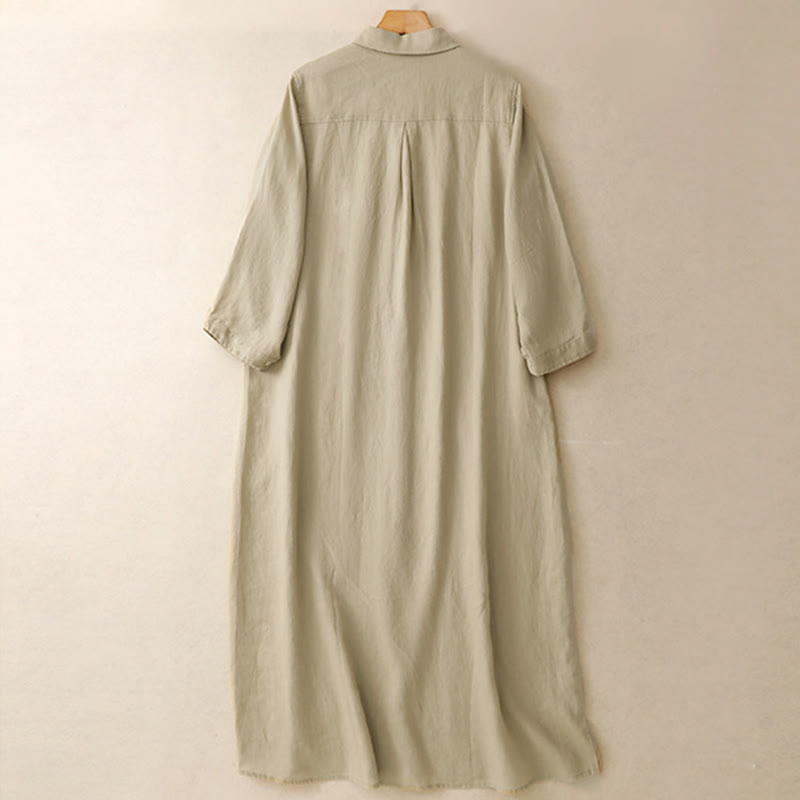 Grounding Cotton Long-Sleeve Button-Down Meditation Midi Dress