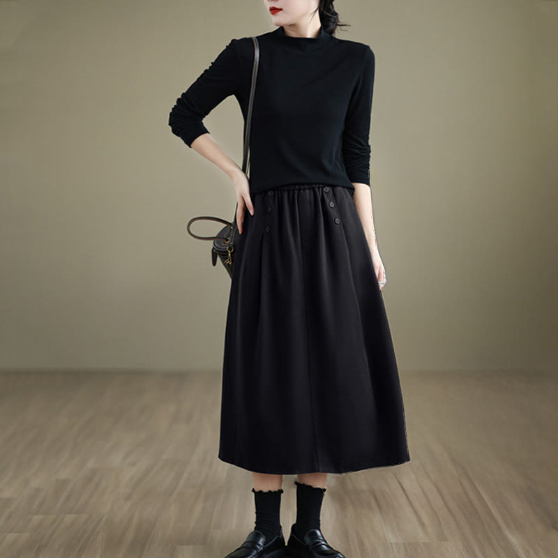 Natural Cotton 7/8 Length Slim-Fit Meditation Skirt with Pockets