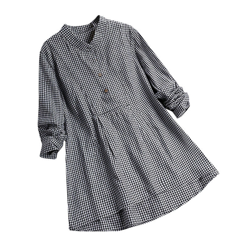Women's Buttons Long Sleeve Checked Pattern Shirt