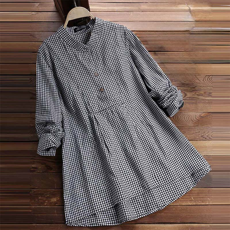 Women's Buttons Long Sleeve Checked Pattern Shirt