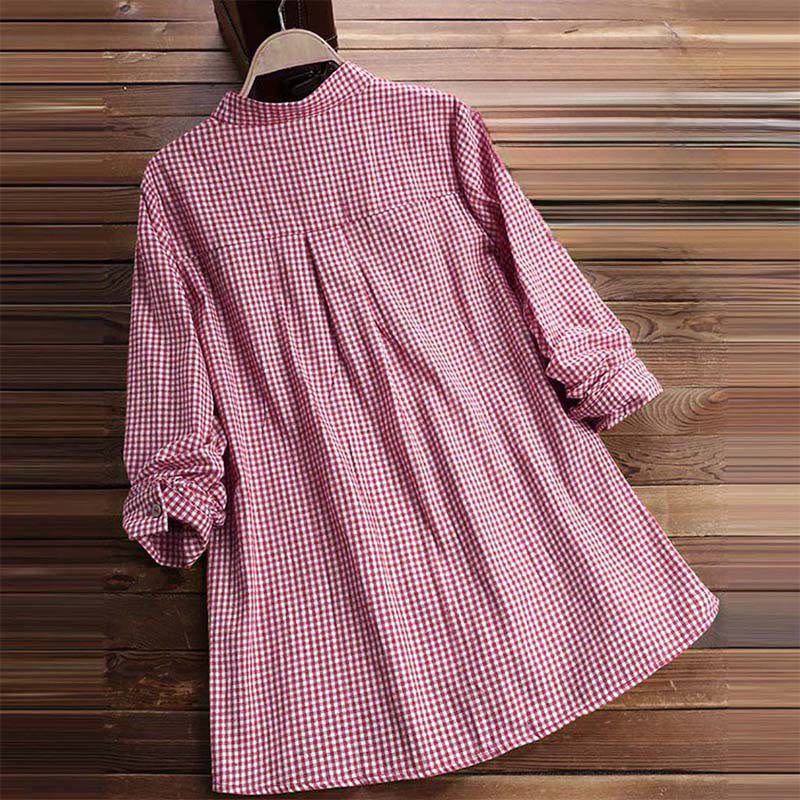 Women's Buttons Long Sleeve Checked Pattern Shirt