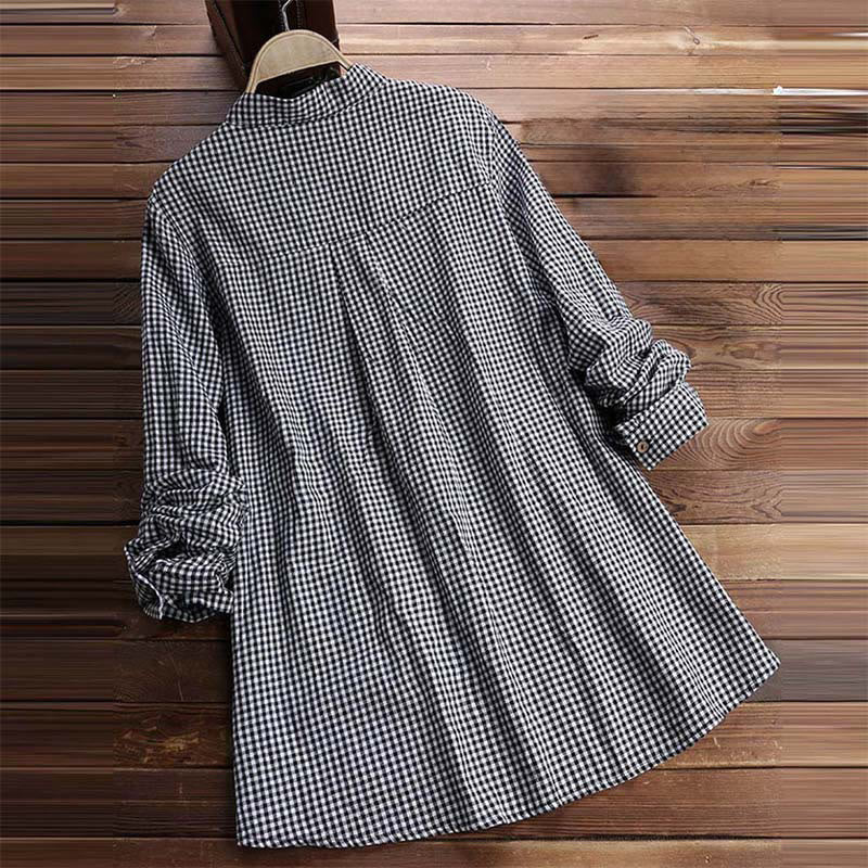 Women's Buttons Long Sleeve Checked Pattern Shirt