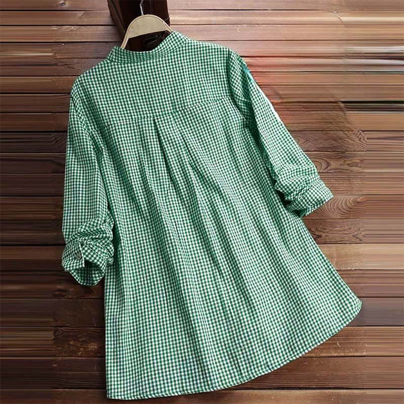 Women's Buttons Long Sleeve Checked Pattern Shirt