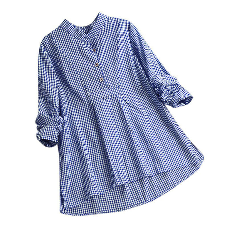 Women's Buttons Long Sleeve Checked Pattern Shirt