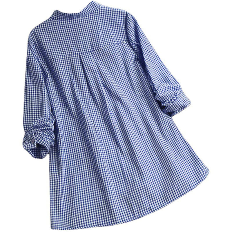 Women's Buttons Long Sleeve Checked Pattern Shirt