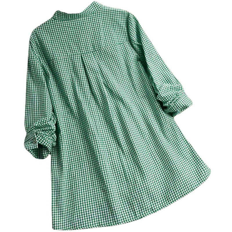 Women's Buttons Long Sleeve Checked Pattern Shirt