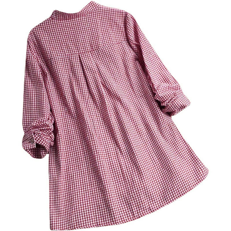 Women's Buttons Long Sleeve Checked Pattern Shirt
