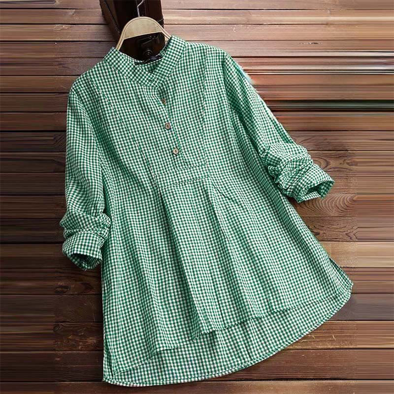 Women's Buttons Long Sleeve Checked Pattern Shirt