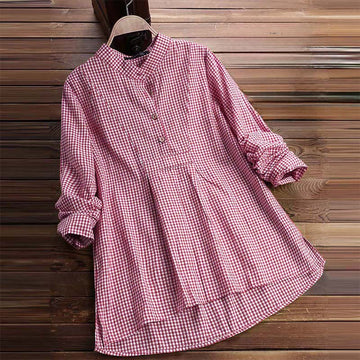 Women's Buttons Long Sleeve Checked Pattern Shirt