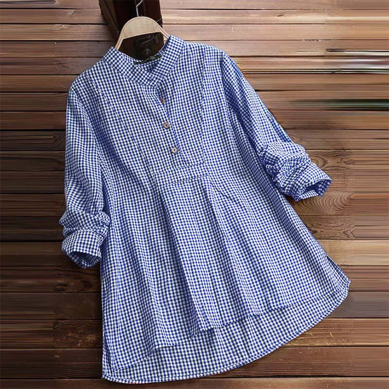 Women's Buttons Long Sleeve Checked Pattern Shirt