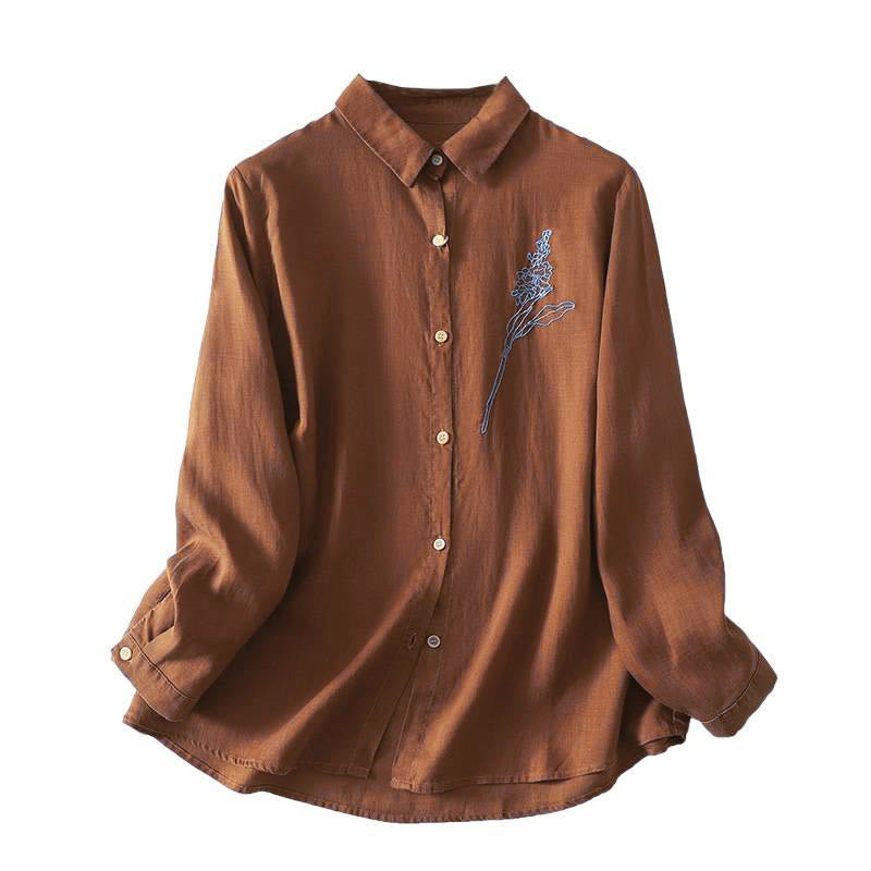 Lightweight Embroidered Floral Mindful Long-Sleeve Shirt