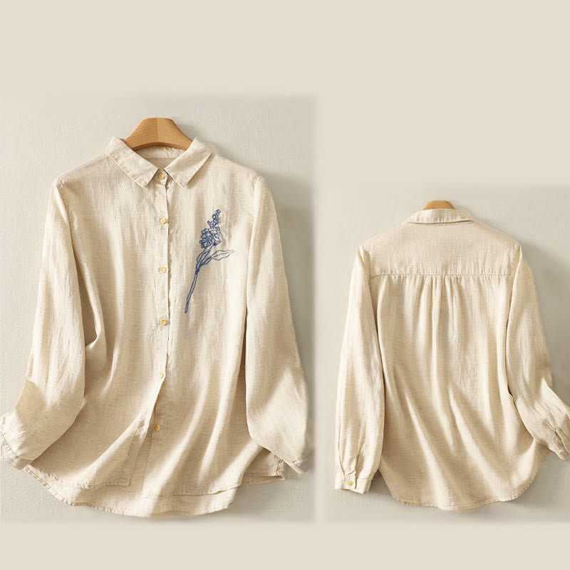 Lightweight Embroidered Floral Mindful Long-Sleeve Shirt
