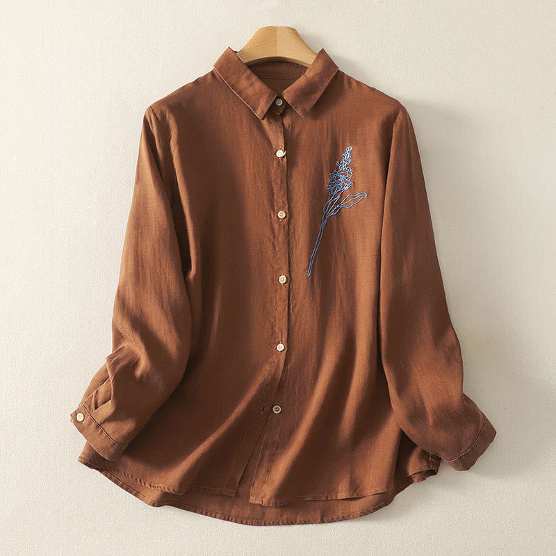 Lightweight Embroidered Floral Mindful Long-Sleeve Shirt