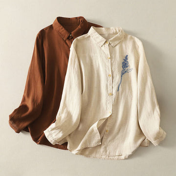 Lightweight Embroidered Floral Mindful Long-Sleeve Shirt