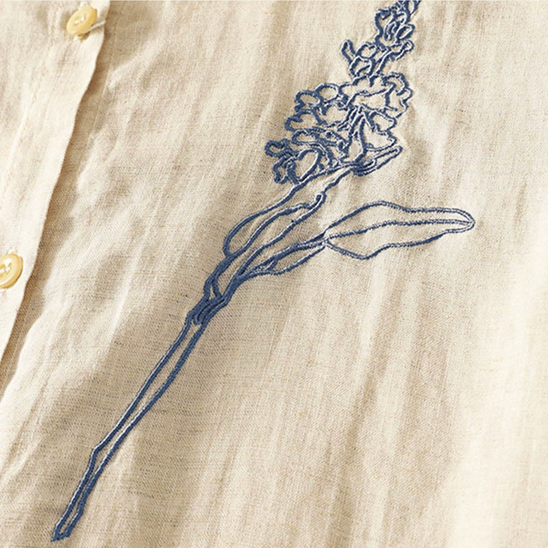 Lightweight Embroidered Floral Mindful Long-Sleeve Shirt