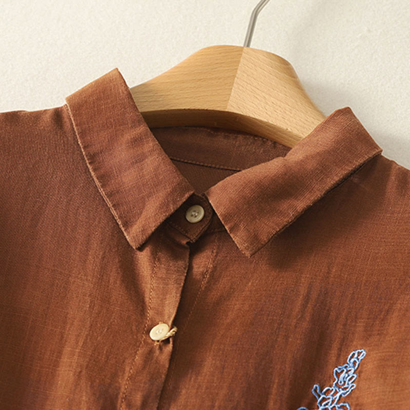 Lightweight Embroidered Floral Mindful Long-Sleeve Shirt