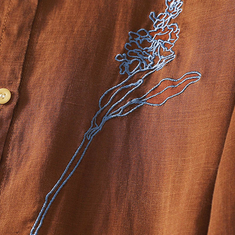 Lightweight Embroidered Floral Mindful Long-Sleeve Shirt
