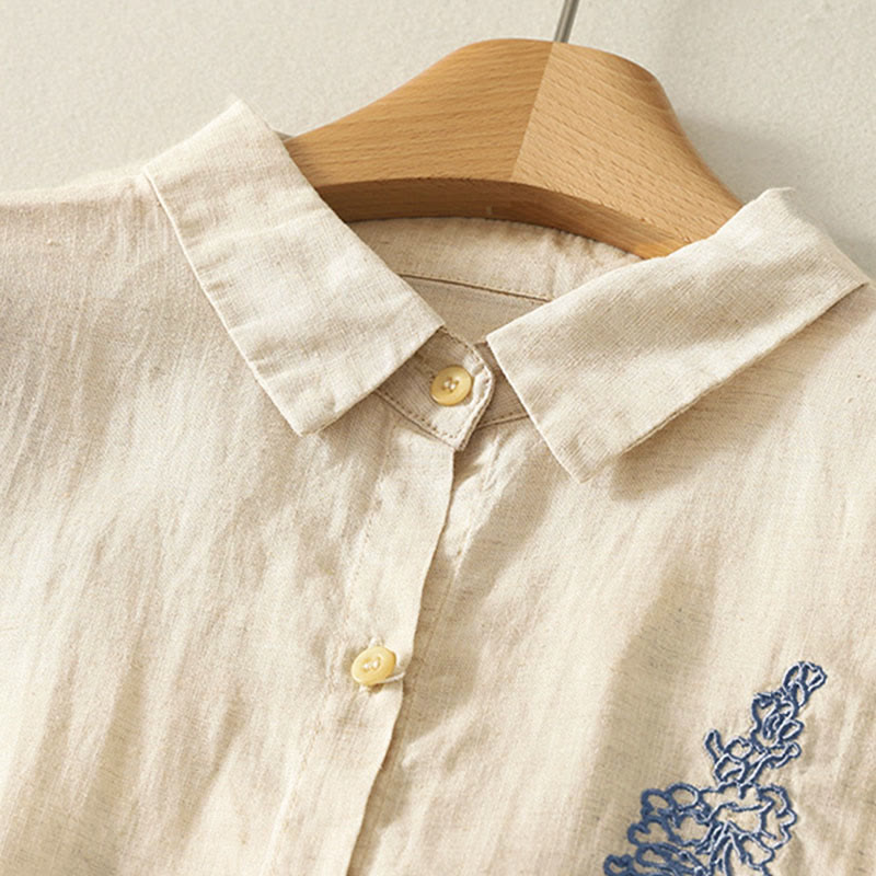 Lightweight Embroidered Floral Mindful Long-Sleeve Shirt