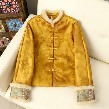 Structured Botanical Frog-Button Cold-Weather Ritual Jacket
