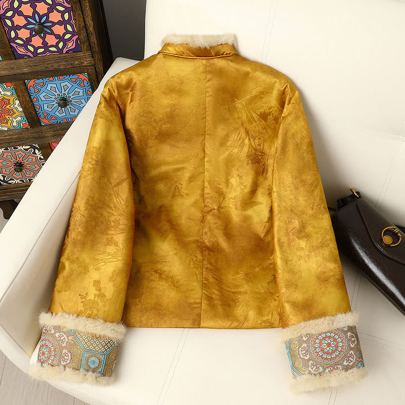 Structured Botanical Frog-Button Cold-Weather Ritual Jacket
