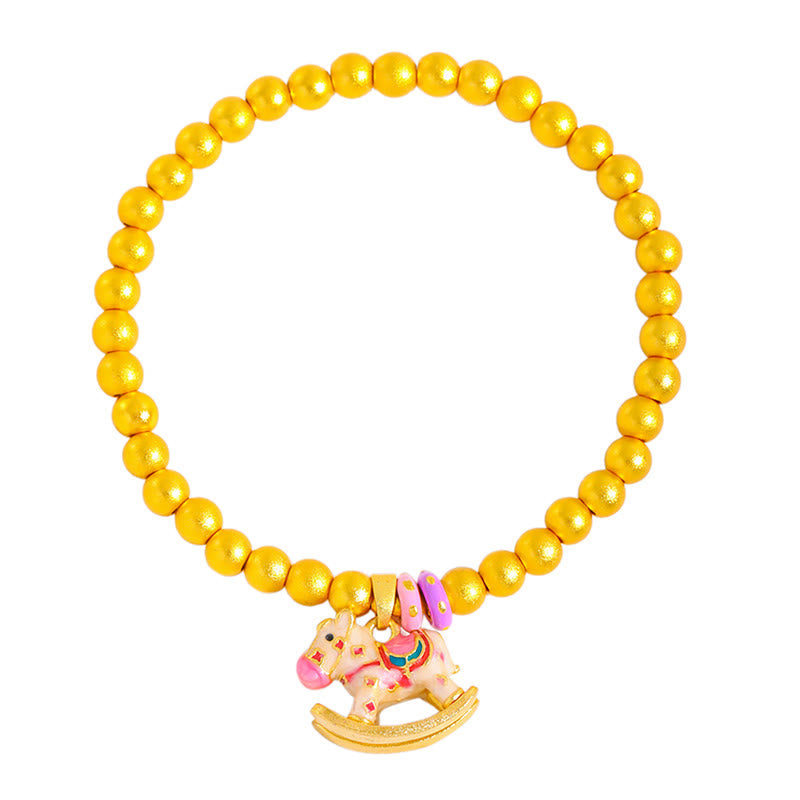 24k Gold Plated Copper Beads Chinese Zodiac Horse Charm Bracelet