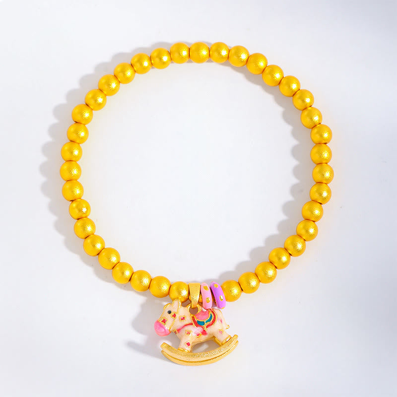 24k Gold Plated Copper Beads Chinese Zodiac Horse Charm Bracelet