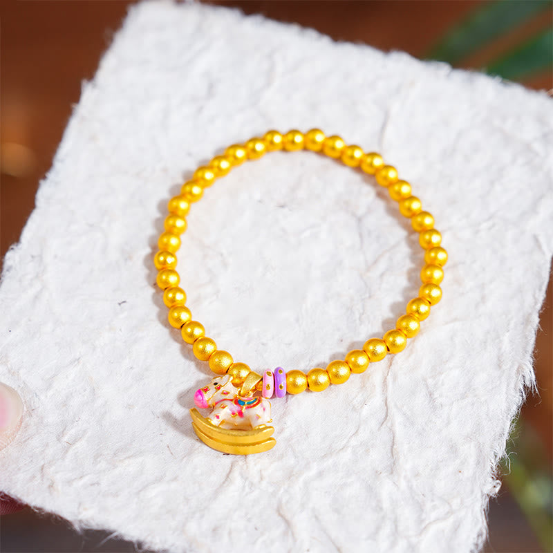 24k Gold Plated Copper Beads Chinese Zodiac Horse Charm Bracelet