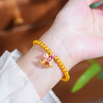 24k Gold Plated Copper Beads Chinese Zodiac Horse Charm Bracelet