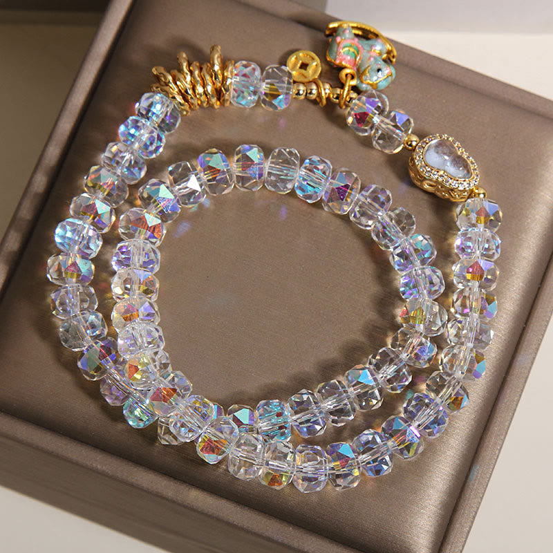 Zodiac Horse Crystal Glass & Copper Coin Wu Lou Double Wrap Bracelet