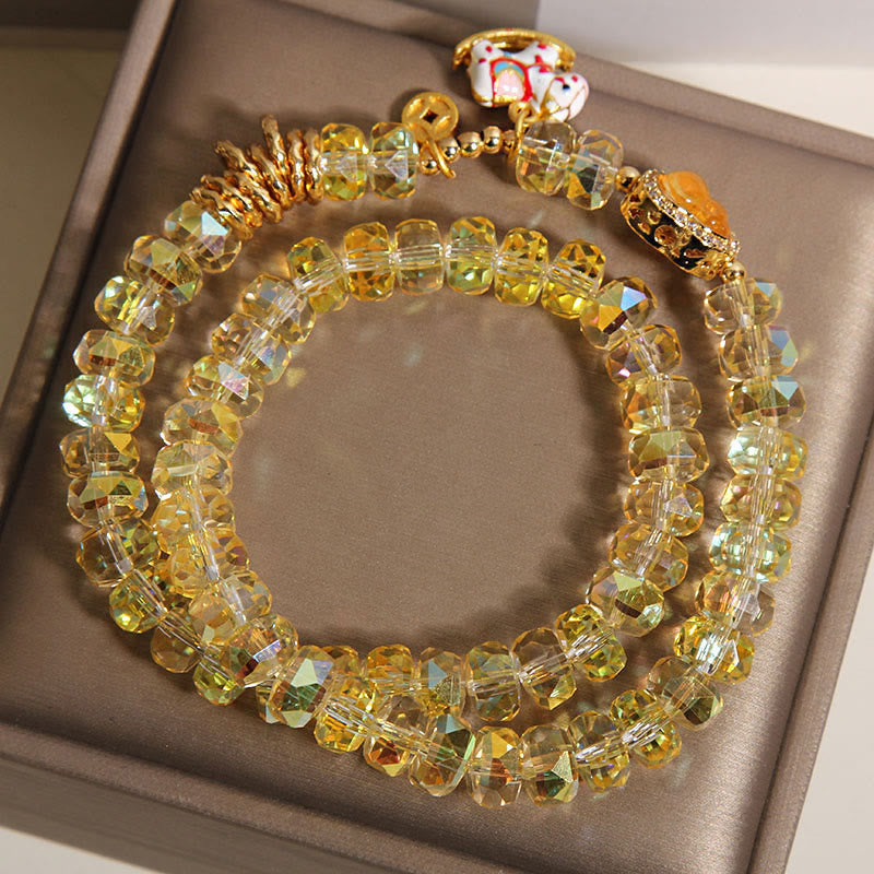 Zodiac Horse Crystal Glass & Copper Coin Wu Lou Double Wrap Bracelet