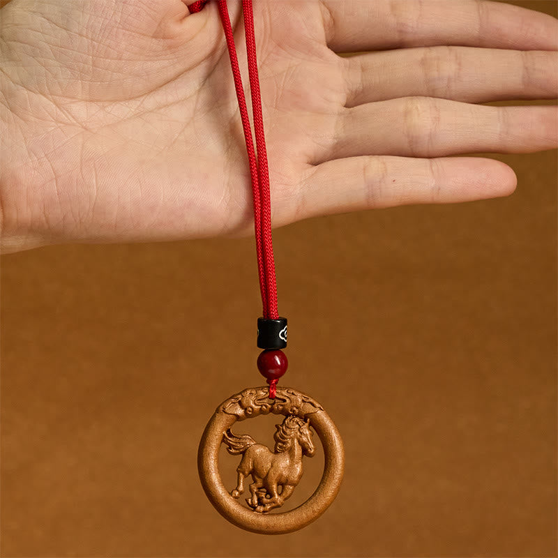 Peach Wood Chinese Zodiac Year Of The Horse Ward Off Evil Spirits Necklace Pendants