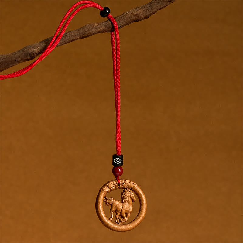 Peach Wood Chinese Zodiac Year Of The Horse Ward Off Evil Spirits Necklace Pendants