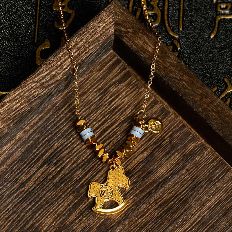 Golden Year Of The Horse Copper Balance Luck Necklace Pendant