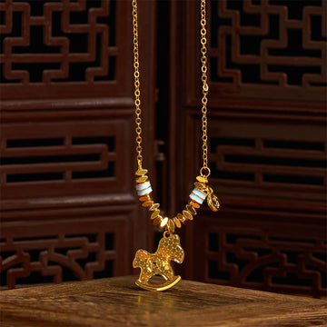 Golden Year Of The Horse Copper Balance Luck Necklace Pendant
